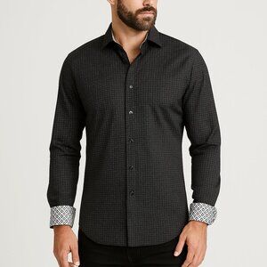 7 Downie Street $228 Dress Shirt Size Medium Black Geometric Print Button Up